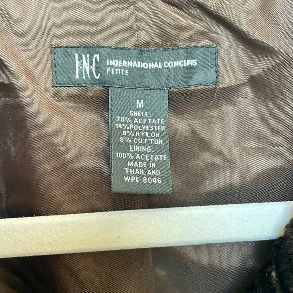 INC Faux Fur Curly Lamb Jacket Chocolate Brown Women's Medium Mob Wife Vegan - Picture 4 of 13